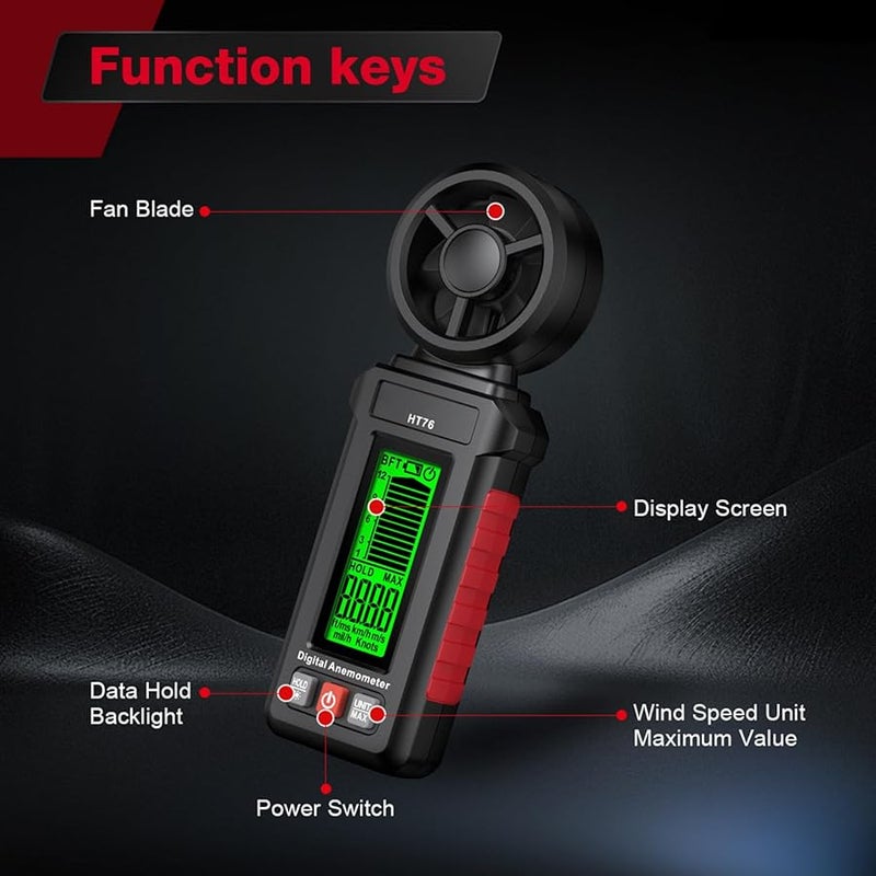 Portable Handheld Anemometer with LCD Display for Accurate Wind Speed Air Flow Measurement - Image 3